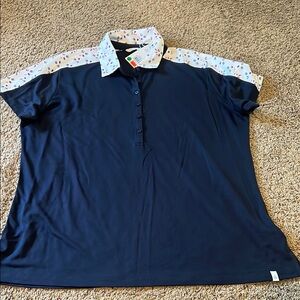 Navy Blue Button Down Shirt with Patterned Collar